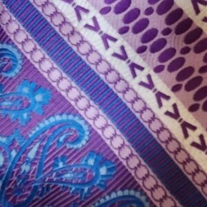 Vintage Grenada $75 Blue Purple Designer Paisley Geometric Brocade Stripe Tie